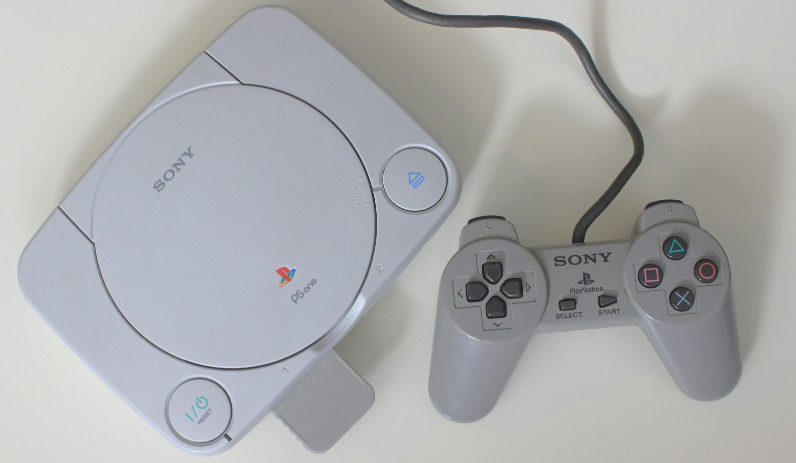 original PlayStation console with wired PlayStation controller