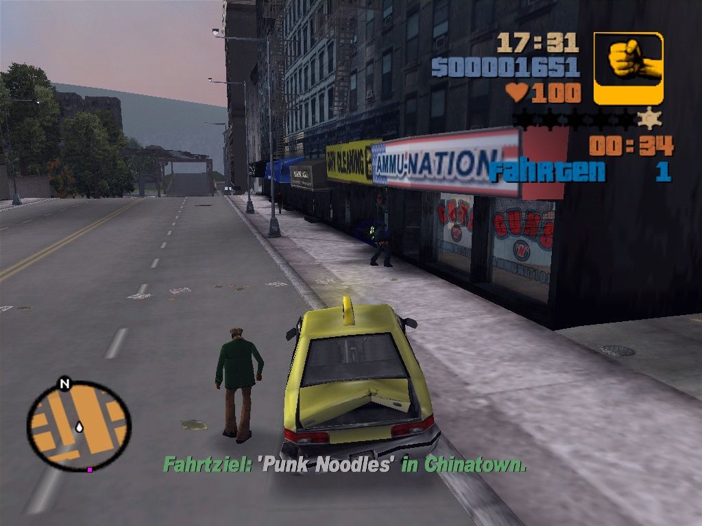 Player explores a city street in Grand Theft Auto III open world gameplay.