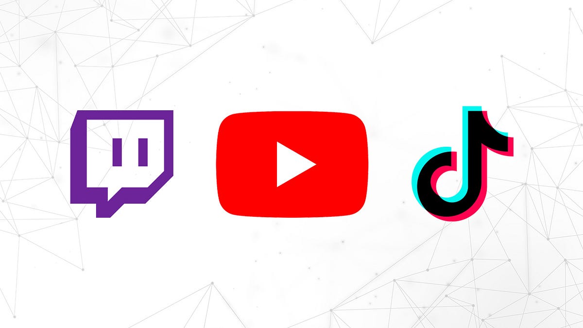 Twitch, YouTube, and TikTok logos displayed side by side on a white background.