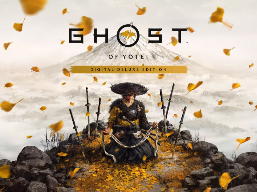 Cover art of Ghost of Yōtei showing Atsu poised with his sword against a dramatic mountainous backdrop, symbolizing the game’s epic revenge story and immersive open-world adventure.