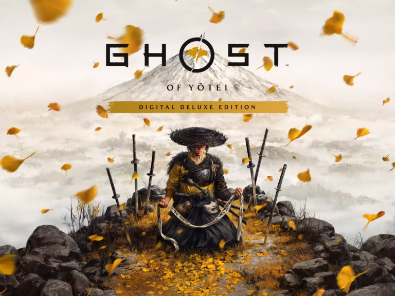 Cover art of Ghost of Yōtei showing Atsu poised with his sword against a dramatic mountainous backdrop, symbolizing the game’s epic revenge story and immersive open-world adventure.