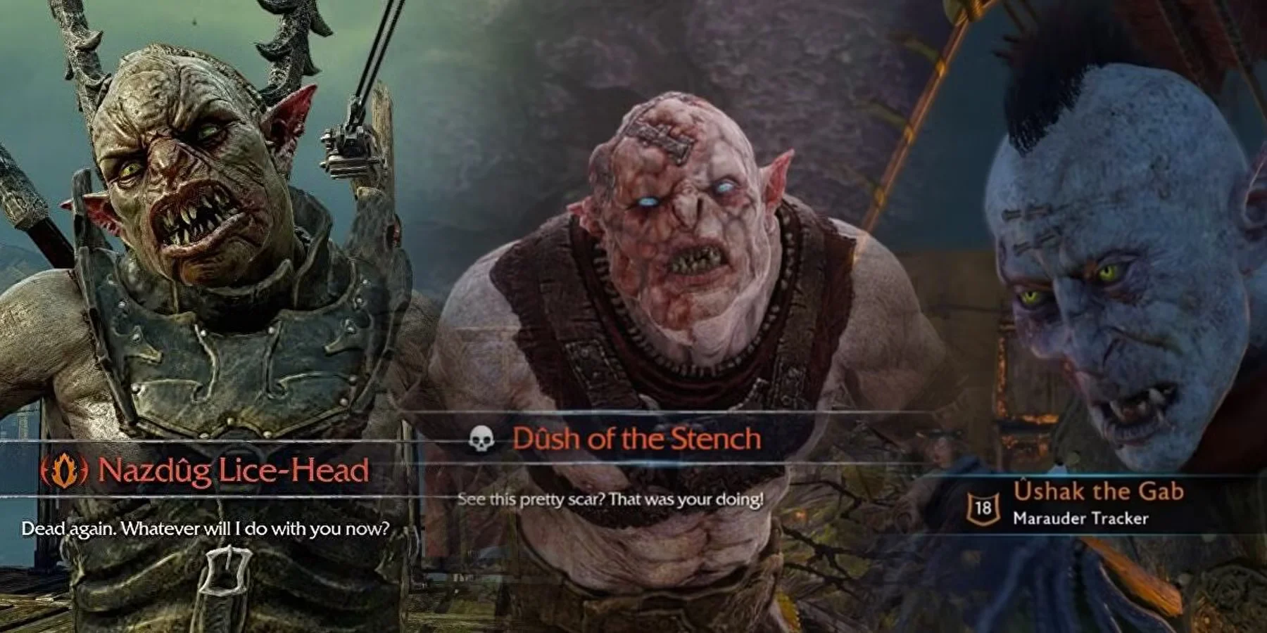 Nemesis System orc captains with unique names and traits in Middle-earth Shadow of Mordor