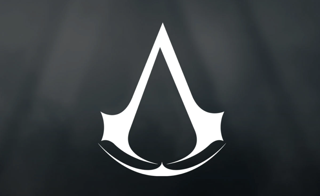 Assassin’s Creed logo in sharp black-and-white, symbolizing the franchise’s long legacy and the contrasting eras explored in the ranking article.