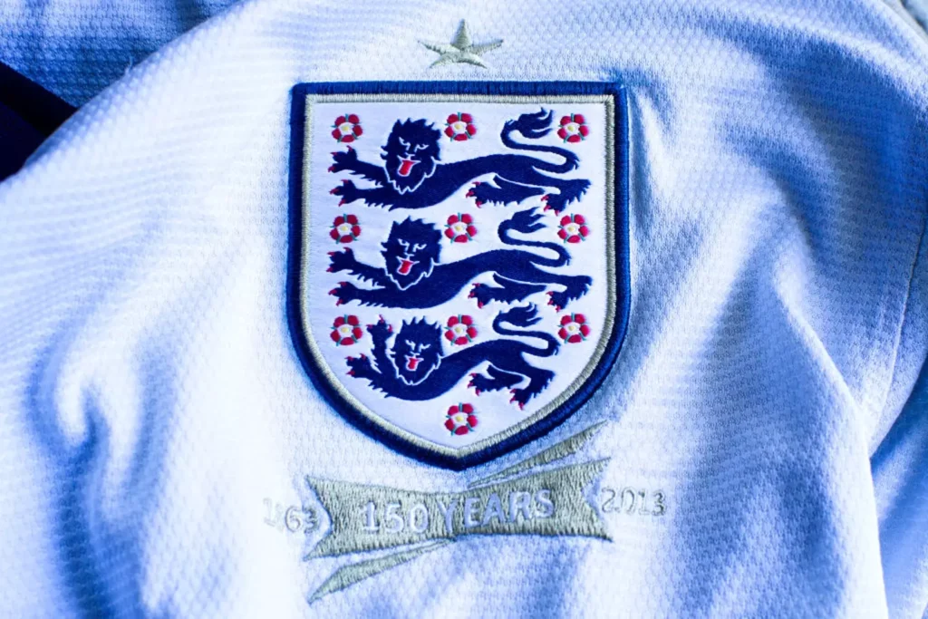 England national football team crest embroidered on white shirt