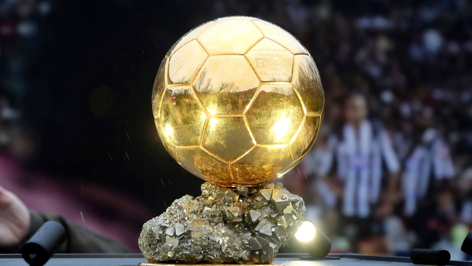 Ballon d’Or trophy displayed on stage during football award ceremony