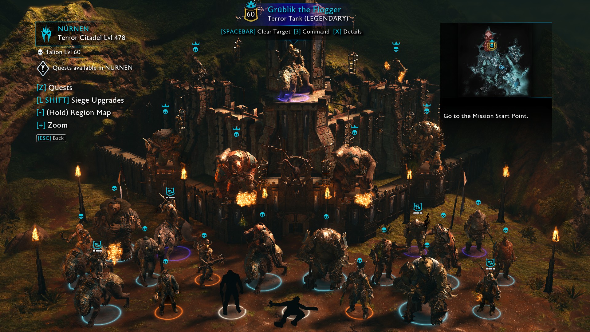 Nemesis System fortress hierarchy showing enemy captains and war chiefs in Shadow of War