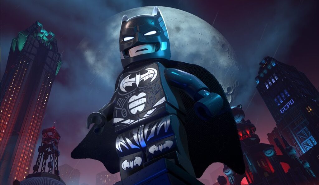LEGO Batman Legacy of the Dark Knight featuring Batman overlooking Gotham City